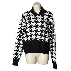 Unique Vintage Black White Houndstooth Crop Sweater XL NWOT